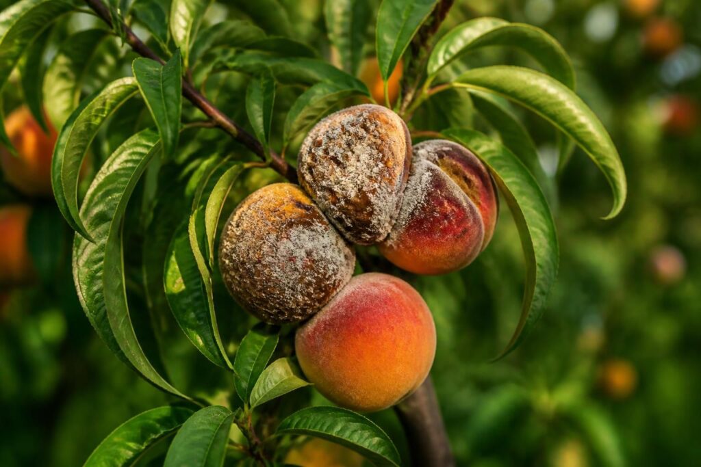 Pfirsiche werden am Baum weich und schimmeln: Warum Sie befallene Früchte sofort vollständig entfernen müssen